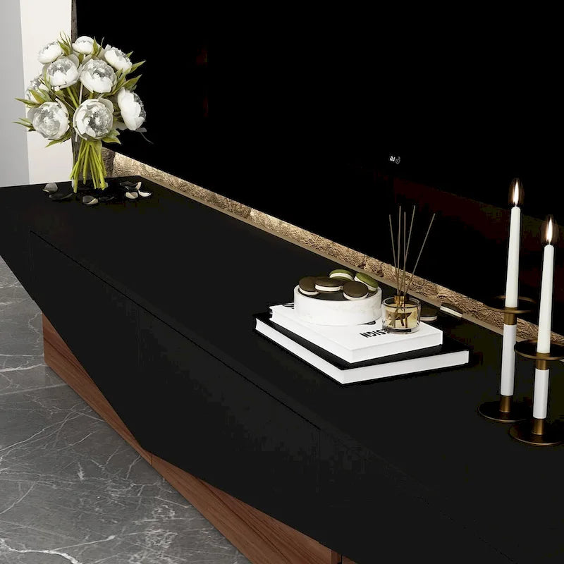 Black&White color scheme TV Cabinet,Entertainment center with 2Drawers - 78.7W