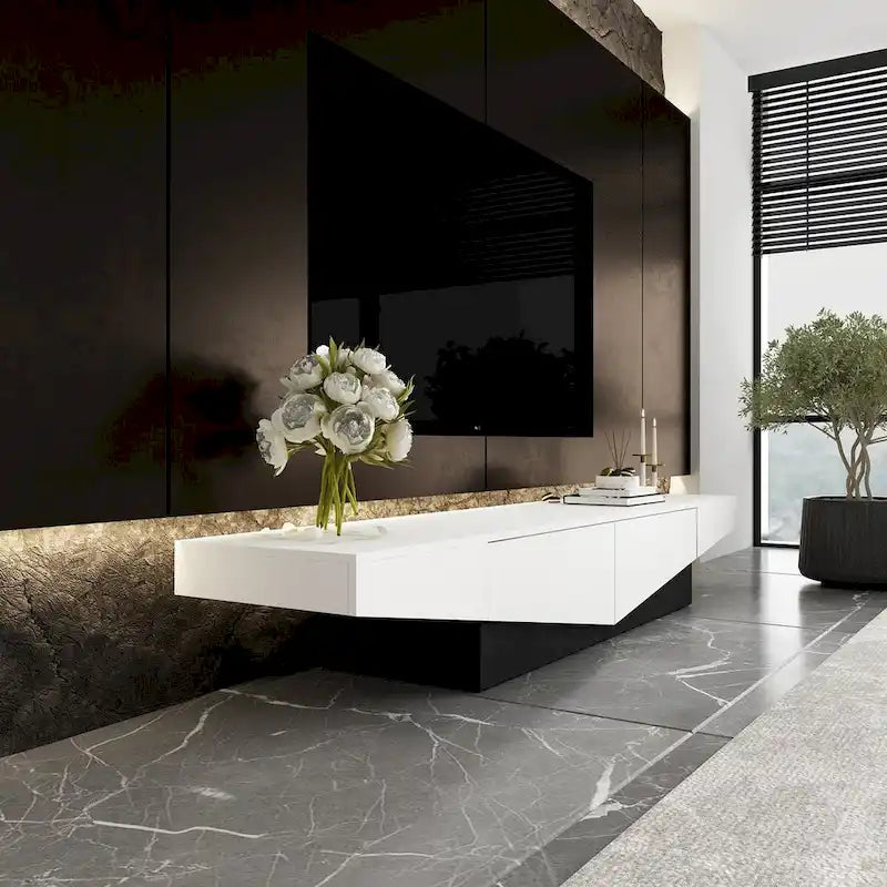 Black&White color scheme TV Cabinet,Entertainment center with 2Drawers - 78.7W