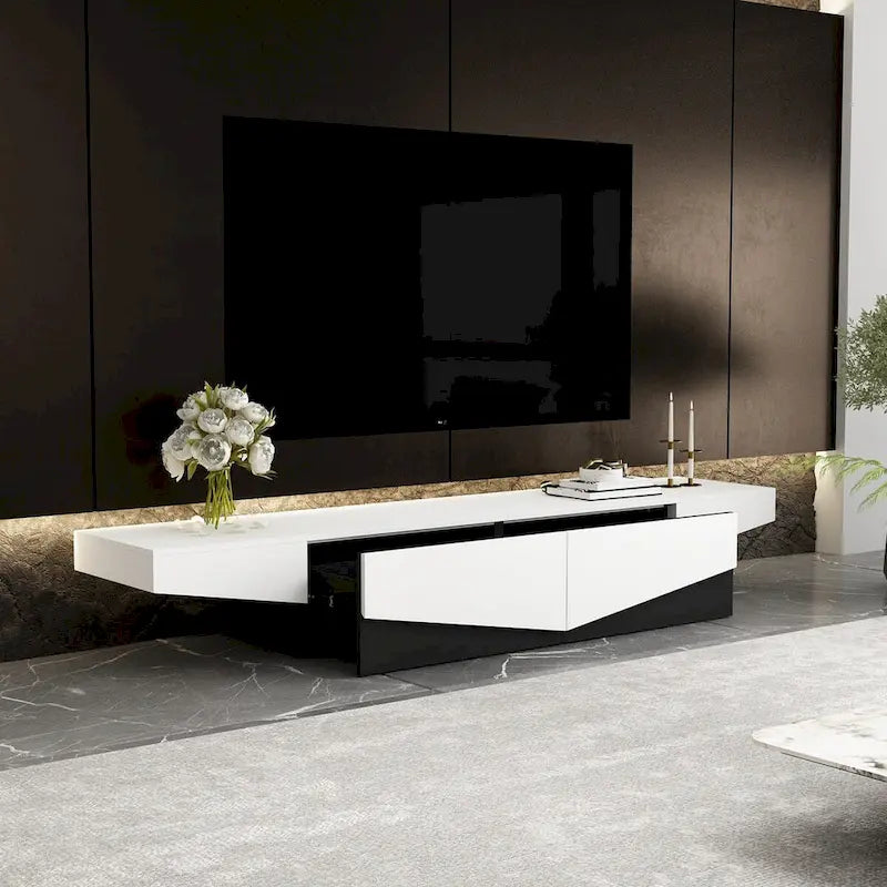 Black&White color scheme TV Cabinet,Entertainment center with 2Drawers - 78.7W