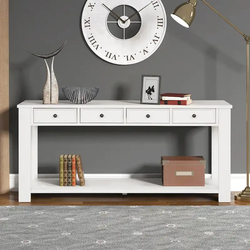 63 Pine Wood Console Table with 4 Drawers and 1 Bottom Shelf