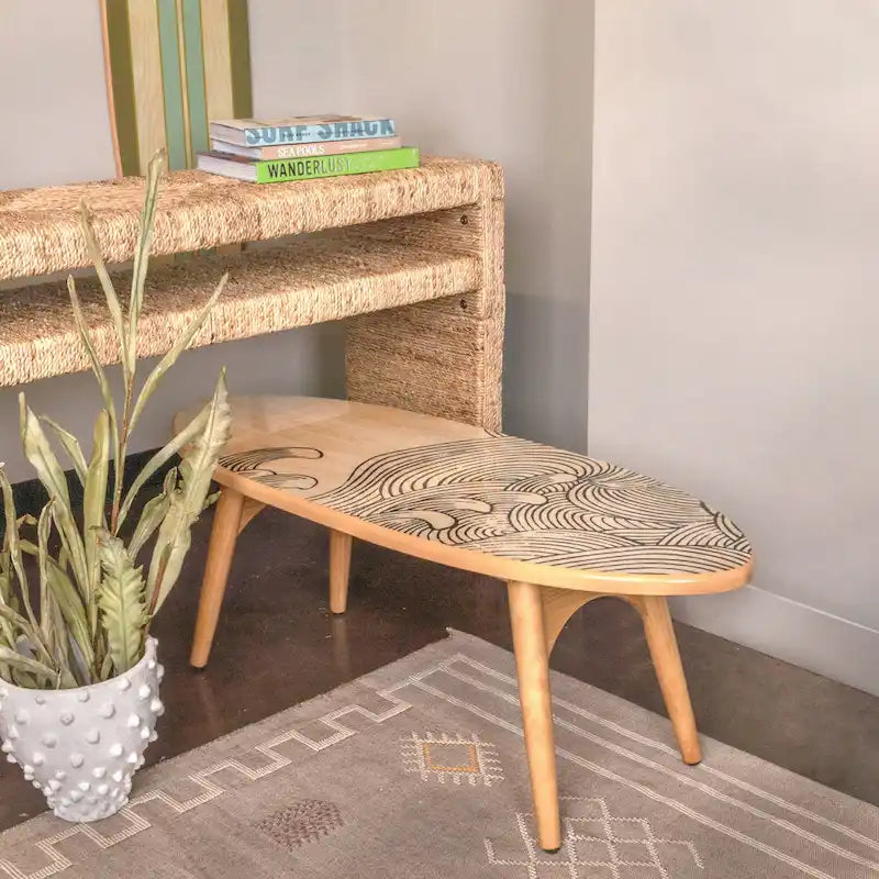 Striped Surfboard Oval Coffee Table, Multicolor