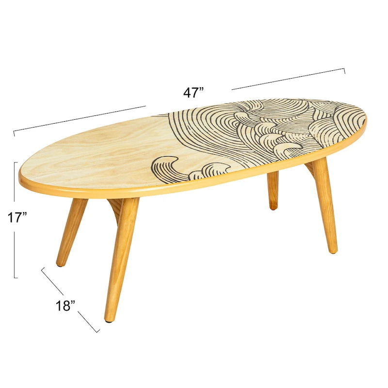 Striped Surfboard Oval Coffee Table, Multicolor