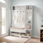 Hall Tree with Shoe Bench, Coat Rack, Shelves and Pegboard
