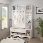 Hall Tree with Shoe Bench, Coat Rack, Shelves and Pegboard