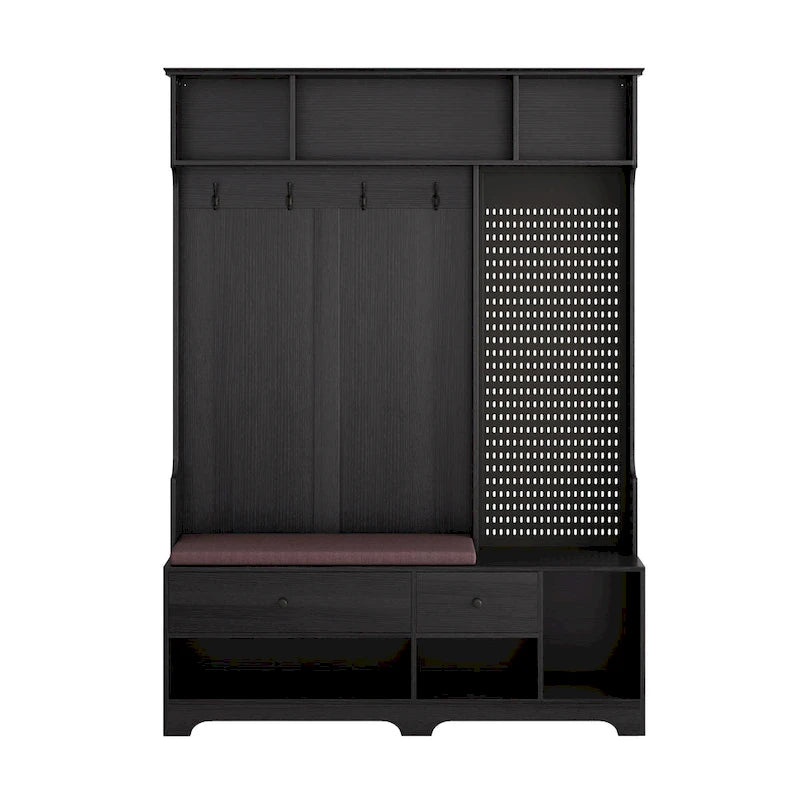 Hall Tree with Shoe Bench, Coat Rack, Shelves and Pegboard