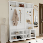 Hall Tree with Shoe Bench, Coat Rack, Shelves and Pegboard