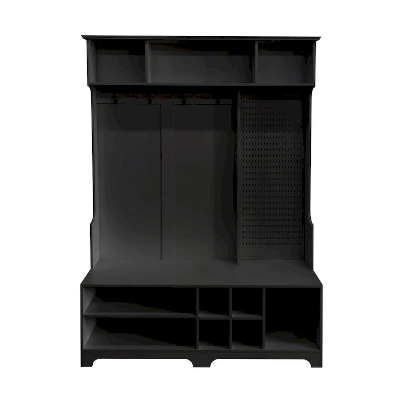 Hall Tree with Shoe Bench, Coat Rack, Shelves and Pegboard